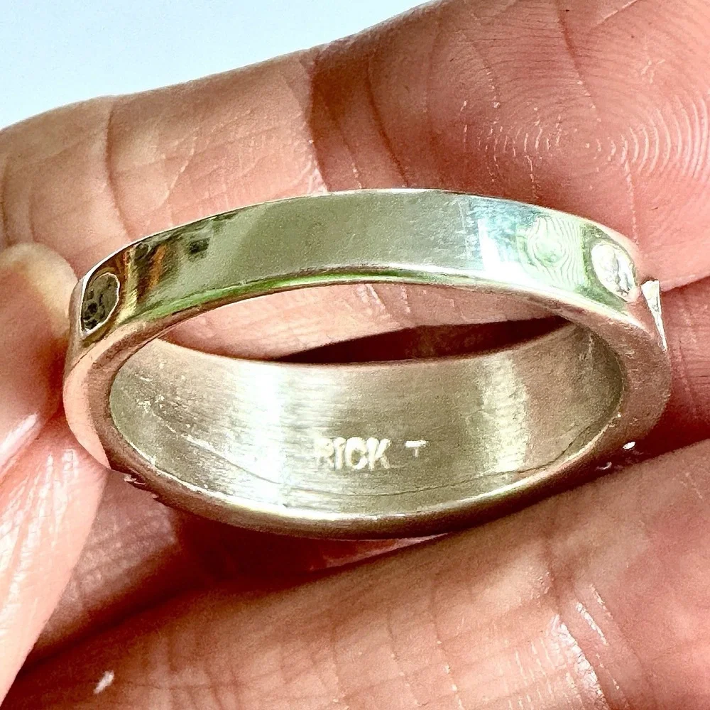 Navajo‎ Inlay Wedding Band Ring Sz 13 Opal White Buffalo 9mm Mens Signed Tolino